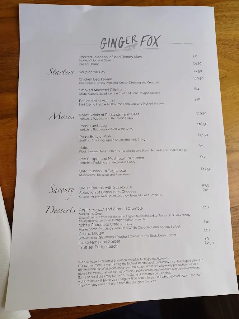 Menu_The Ginger Fox_Hassocks_image_1
