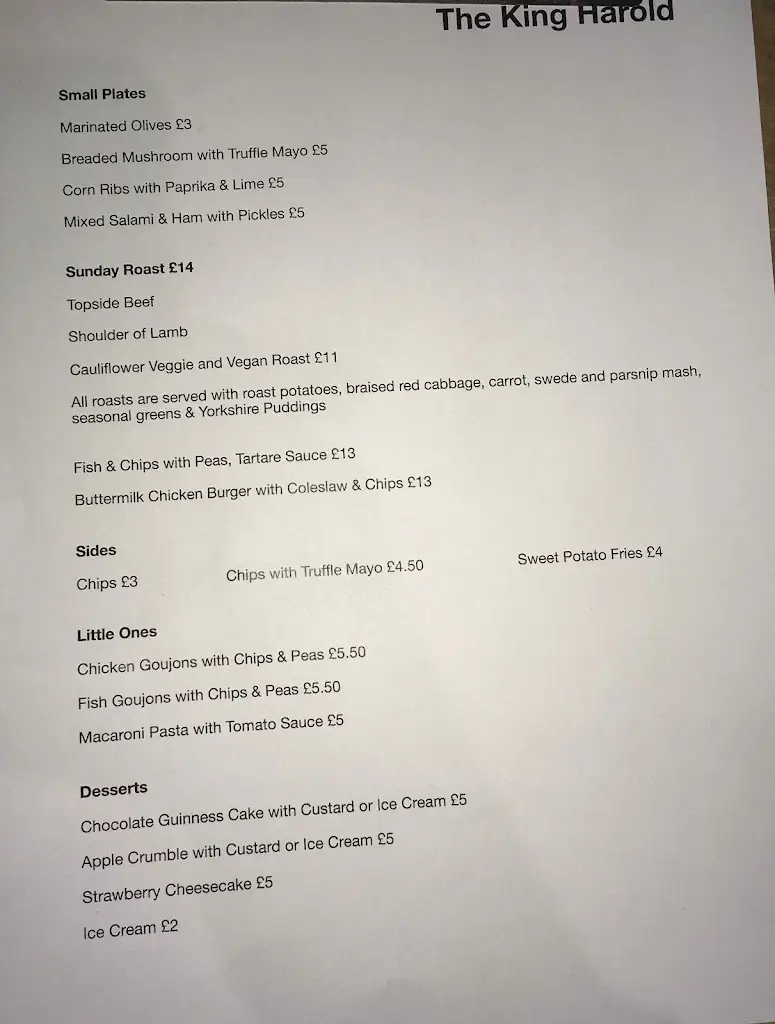 Menu_The Harold_Harold Wood_image_1