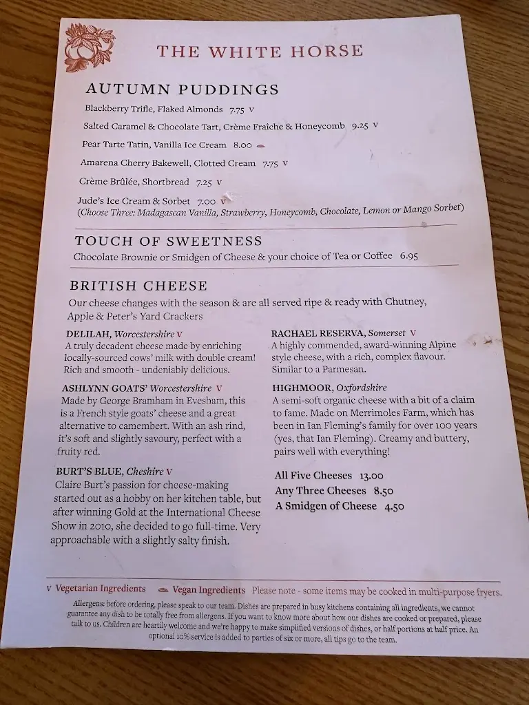 Menu_The White Horse_Harpenden_image_2