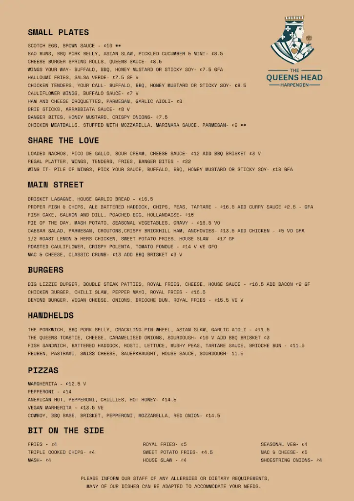 Menu_Queens Head_Harpenden_immagine_1