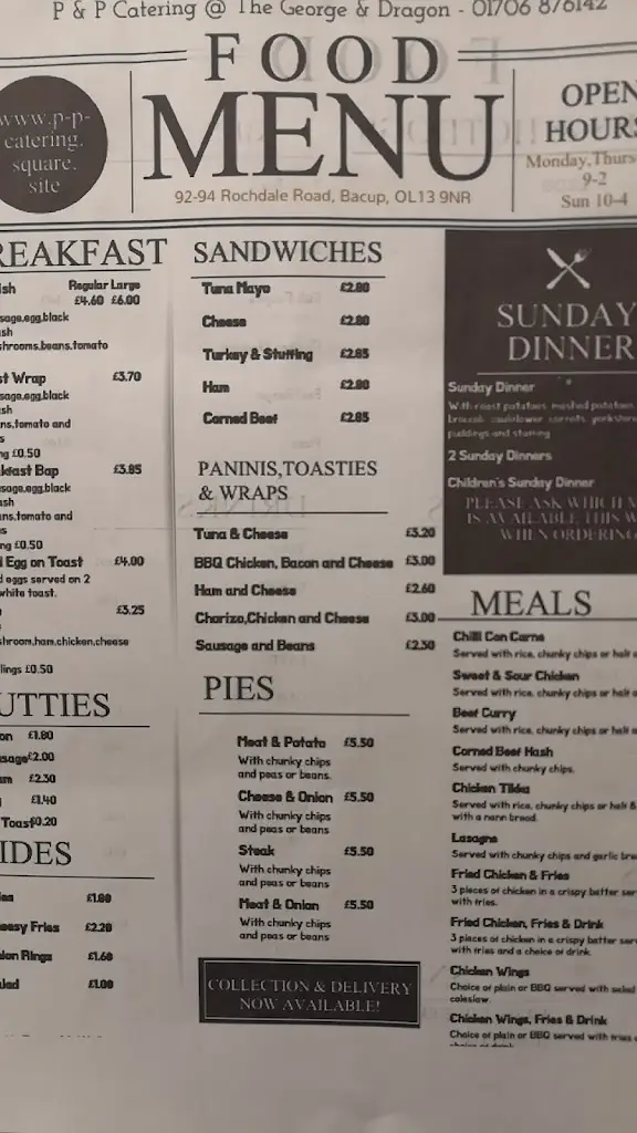 Menu_The George And Dragon_Bacup_image_1