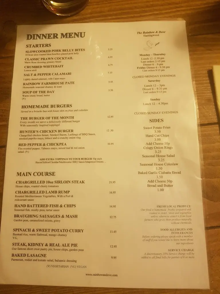 Menu_The Rainbow & Dove_Harlow_image_2