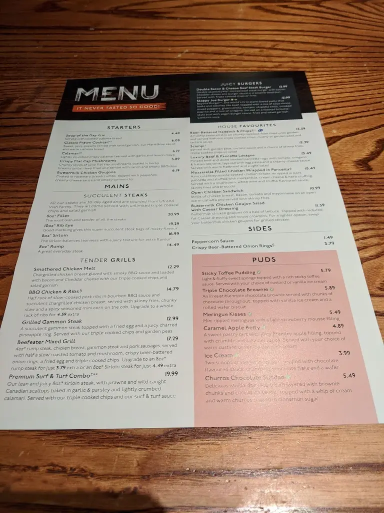 Menü_Harlow Mill Beefeater_Harlow_Bild_2