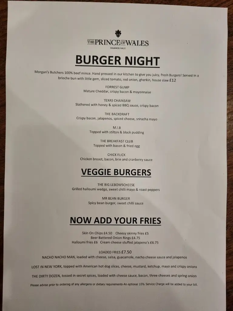 Menu_The Prince of Wales_Haslemere_image_2