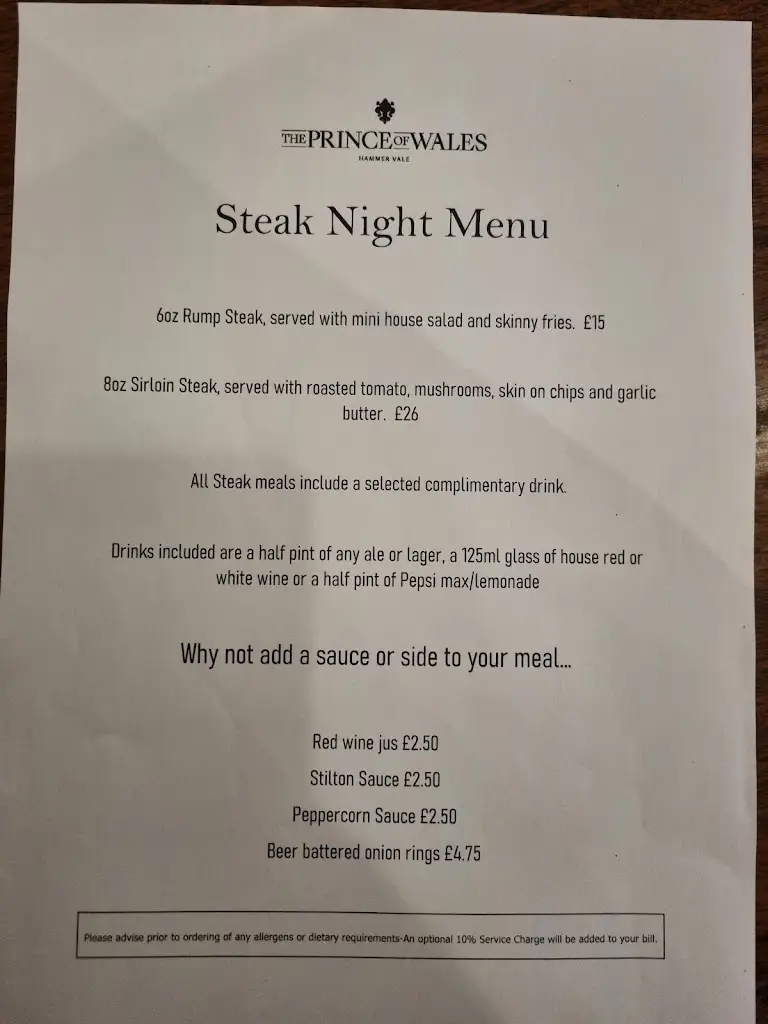 Menu_The Prince of Wales_Haslemere_image_4