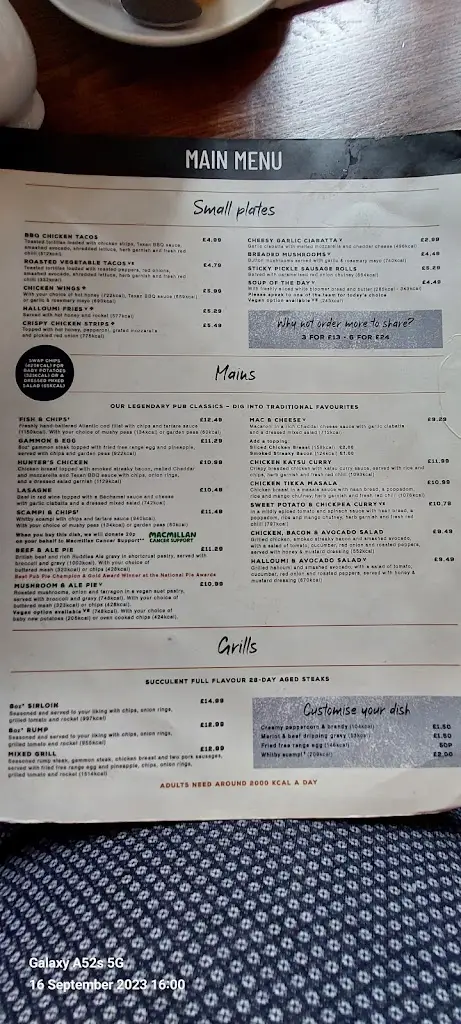 Menu_The Bull's Head_Hazel Grove_image_1