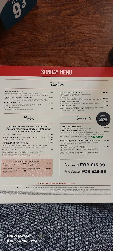 Menu_The Bull's Head_Hazel Grove_image_2