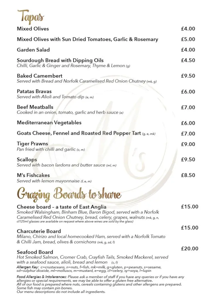Menu_M's of Aylsham_Aylsham_image_1