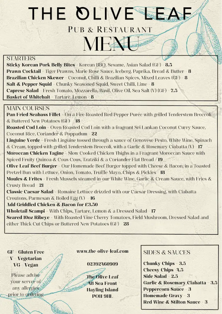 Menu_The Olive Leaf_Hayling Island_image_1