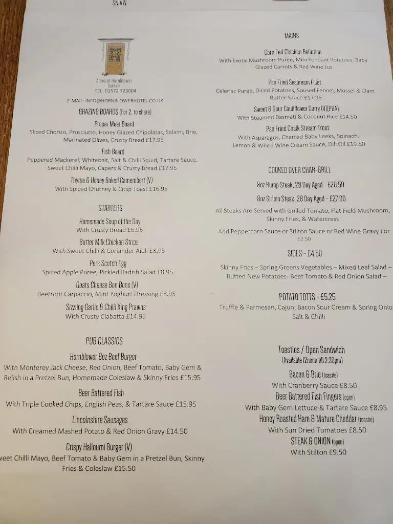 Menu_The Admiral Hornblower_Helpston_image_1