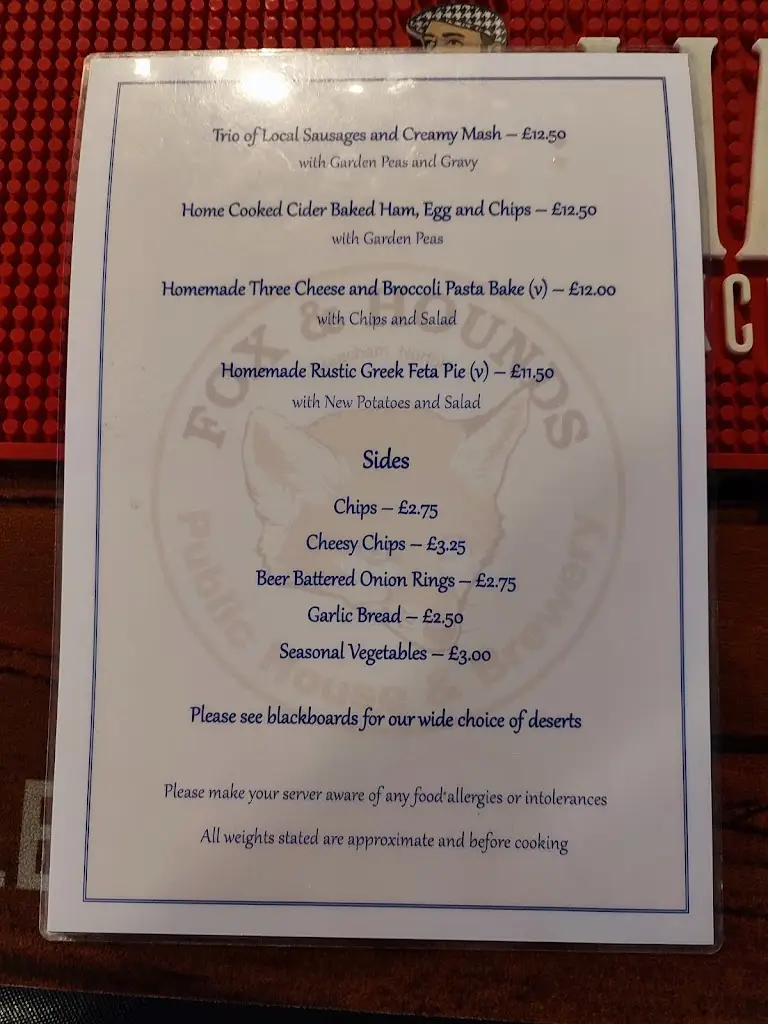 Menu_Fox and Hounds_Heacham_image_2