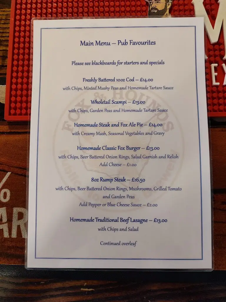 Menu_Fox and Hounds_Heacham_image_4