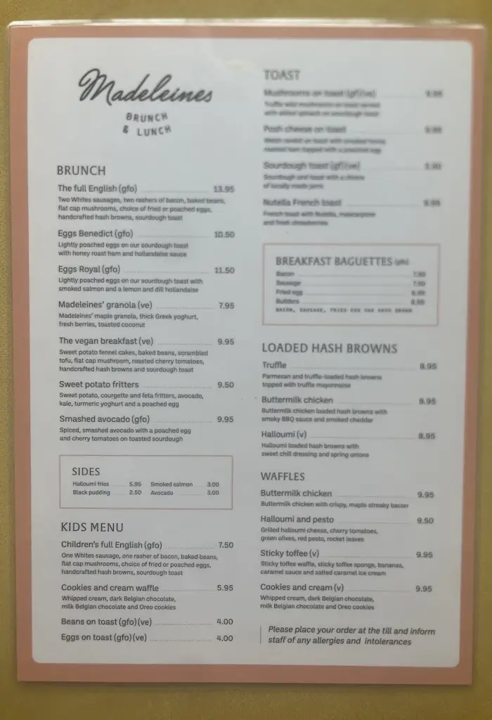 Menu_Madeleines of Aylsham_Aylsham_immagine_1