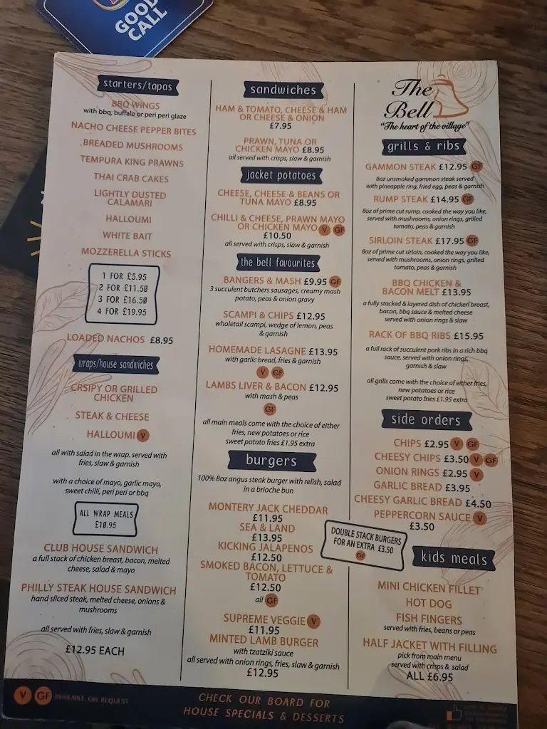 Menü_The Bell Public House_Hemsby_Bild_1