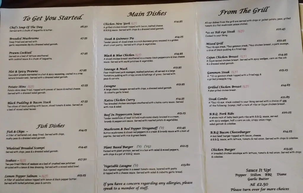 Menu_The Five Bells_Henlow_image_1