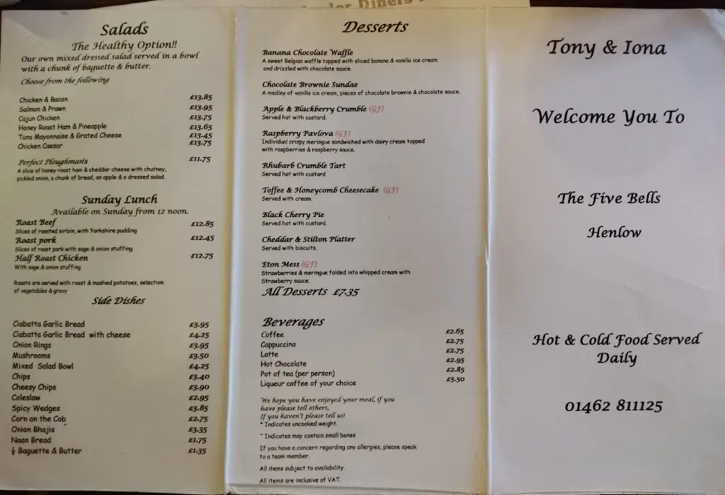 Menu_The Five Bells_Henlow_image_4