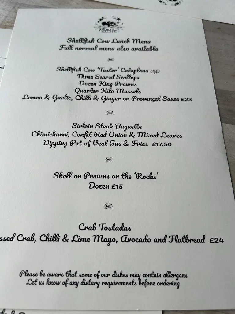 Menu_Shellfish Cow Restaurant & Bar_Henley-on-Thames_image_1