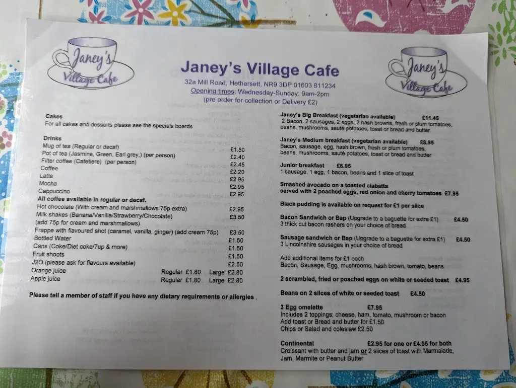 Menu_Janey's Village Cafe_Hethersett_image_1