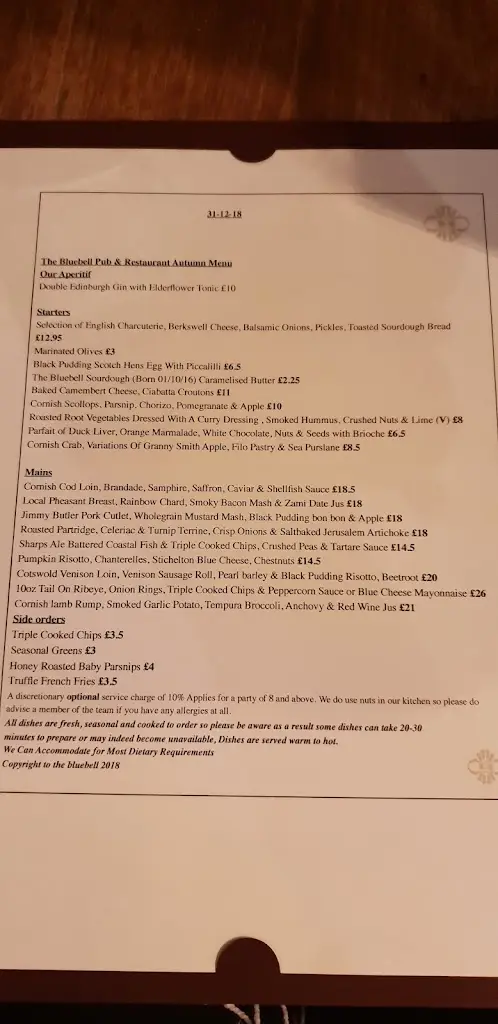 Menu_The Bluebell_Henley in Arden_image_2
