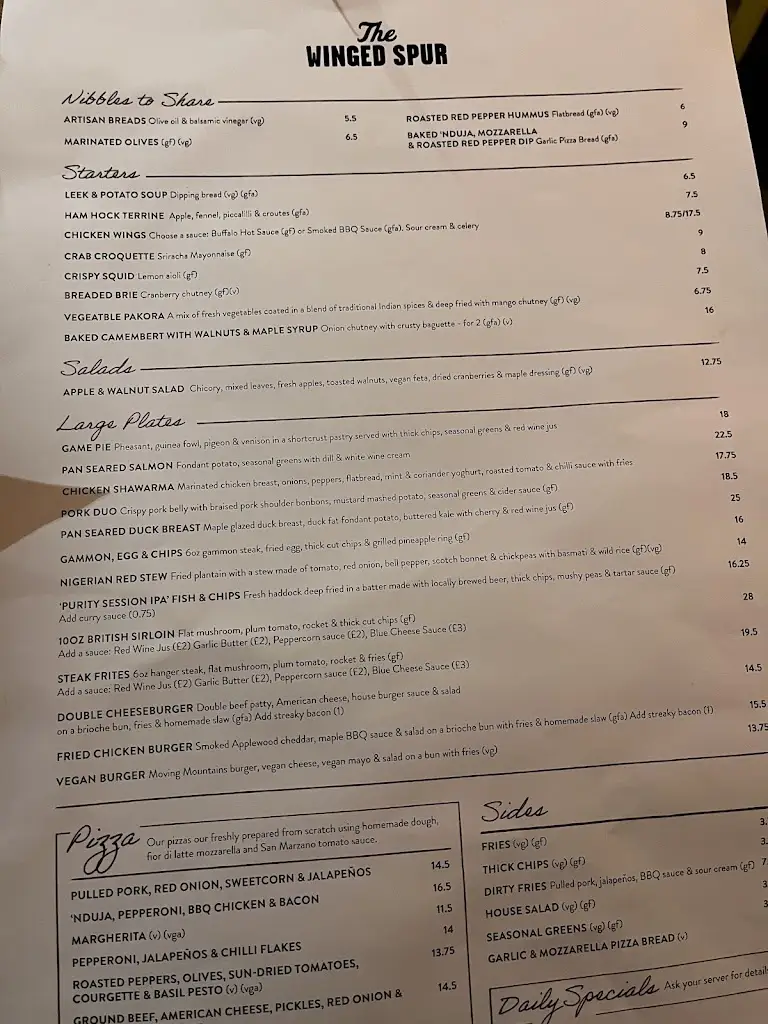 Menu_The Winged Spur_Henley in Arden_image_1