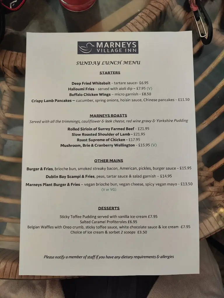 Menu_Marney's Village Inn_Hinchley Wood_image_2