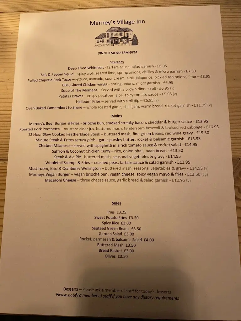 Menu_Marney's Village Inn_Hinchley Wood_image_4