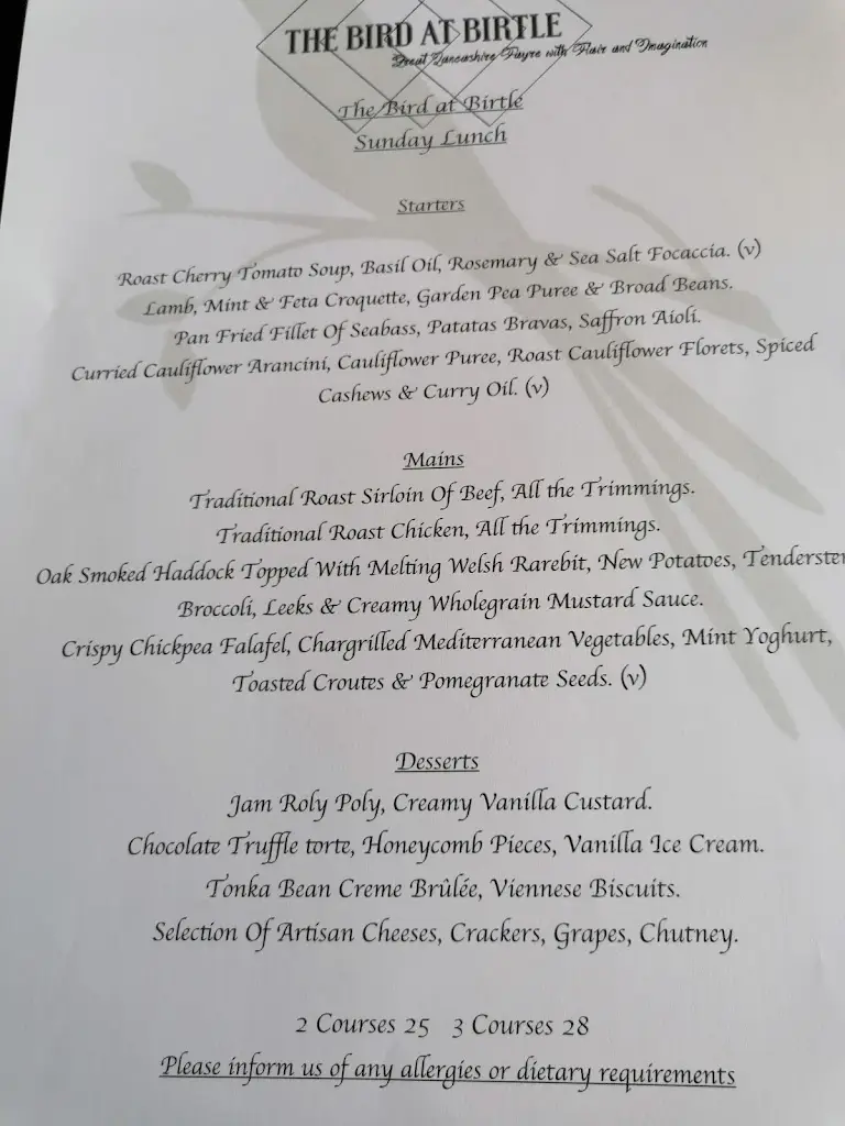 Menu_The Bird at Birtle_Heywood_image_1