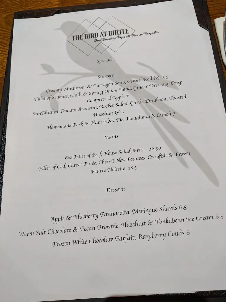 Menu_The Bird at Birtle_Heywood_image_3