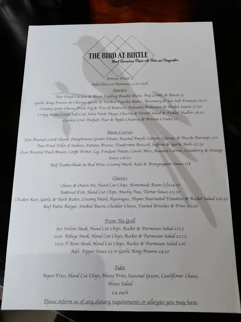 Menu_The Bird at Birtle_Heywood_image_4
