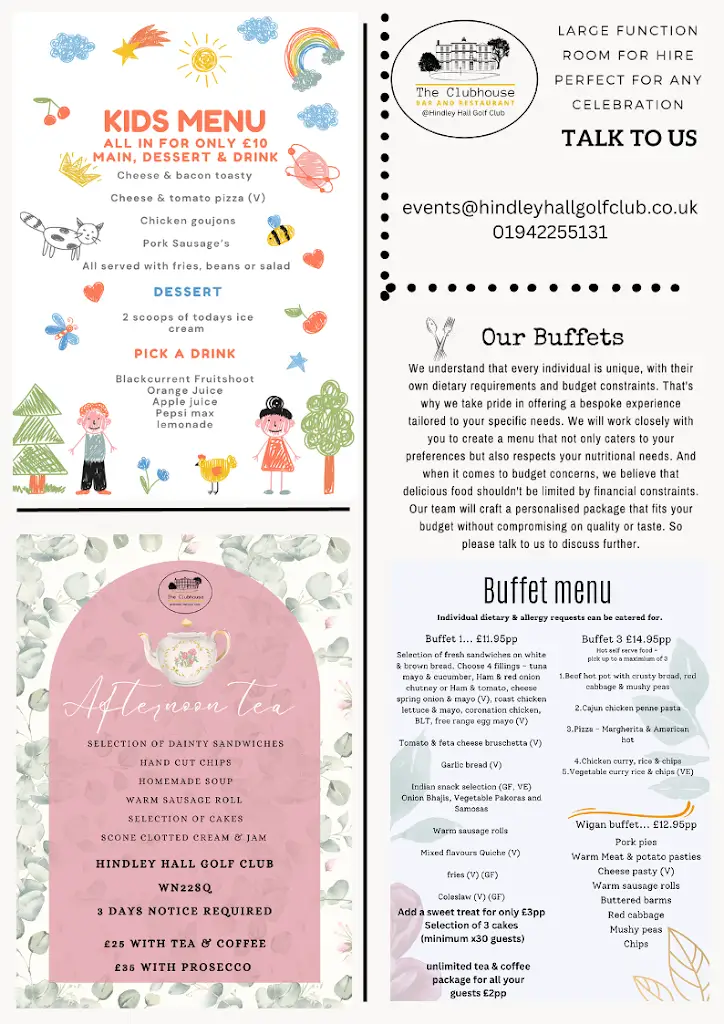 Menu_Clubhouse bar & restaurant @Hindley Hall Golf Club_Hindley_image_1