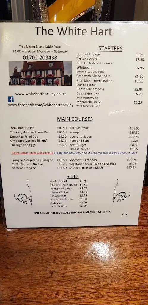 Menu_The White Hart_Hockley_image_1