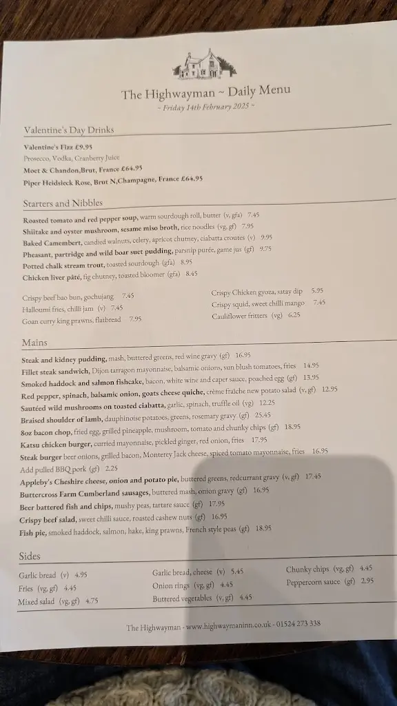 Menu_The Highwayman_High Bentham_image_1