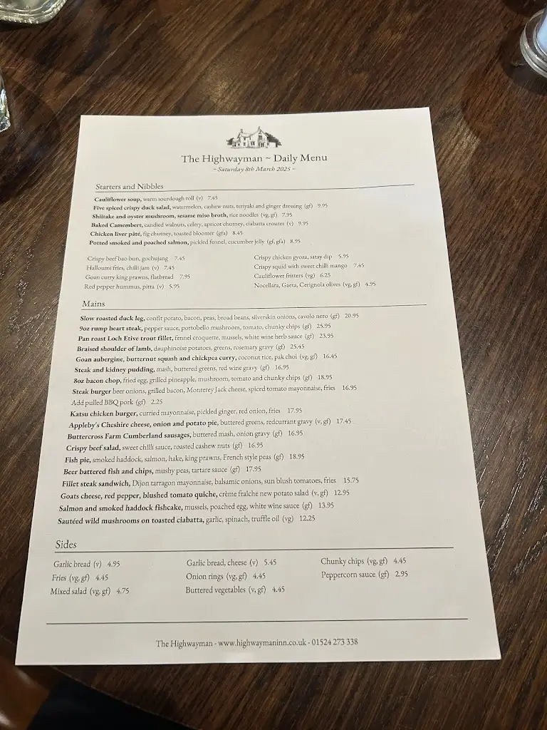 Menu_The Highwayman_High Bentham_image_2