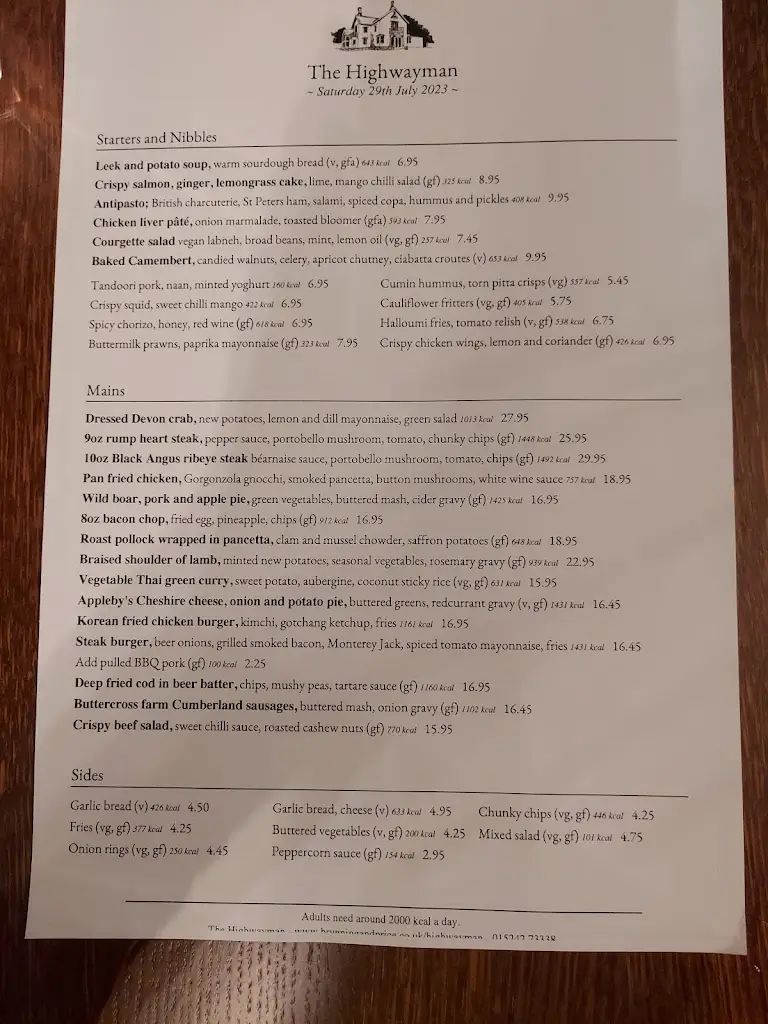 Menu_The Highwayman_High Bentham_image_3