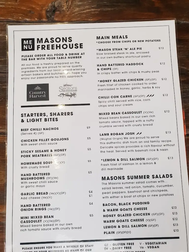 Menu_Masons Freehouse_High Bentham_image_1