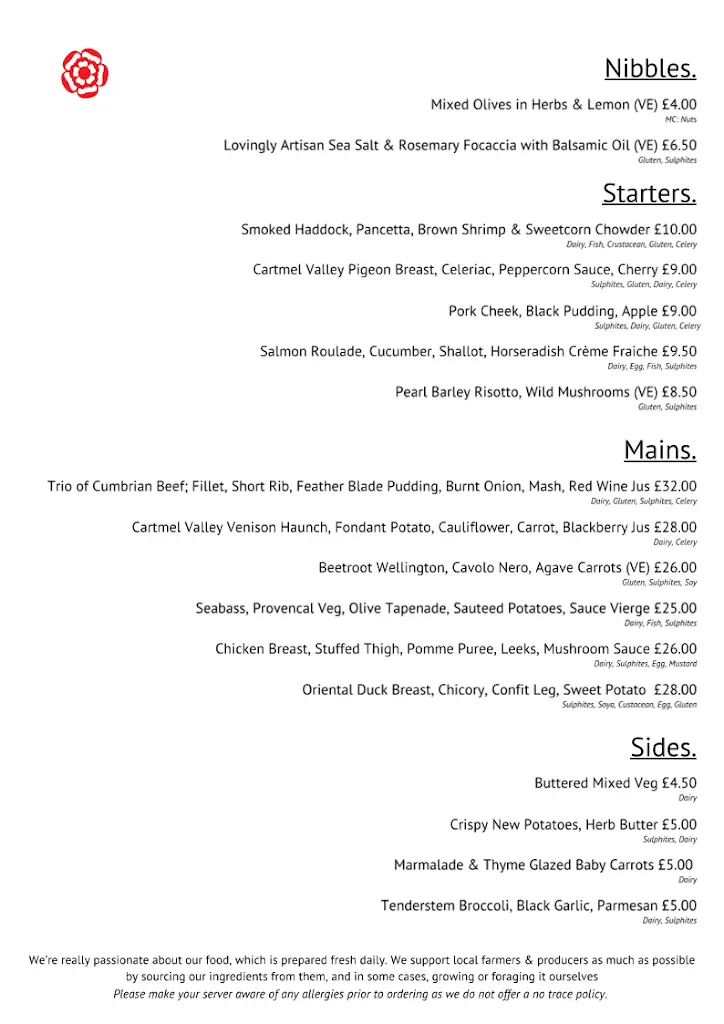 Menu_Number Nine Restaurant & Bar_High Bentham_image_1