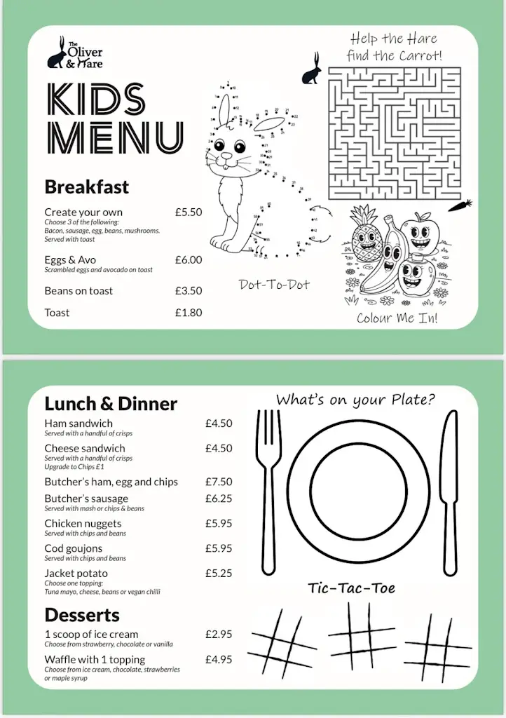 Menu_The Oliver and Hare_Hockliffe_image_1