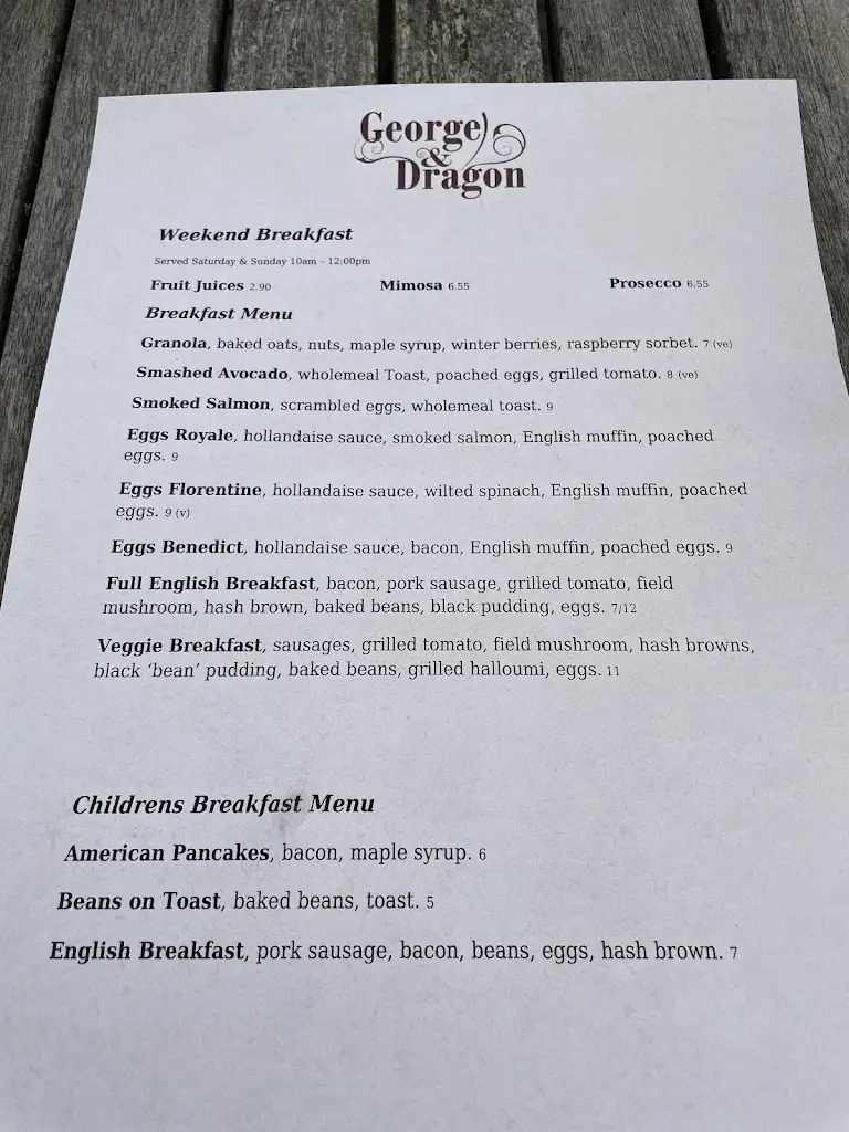 Menu_George & Dragon_Holmes Chapel_image_1