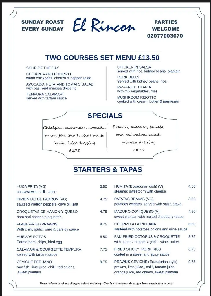 Menu_El Rincon Kitchen London_Holloway_image_1