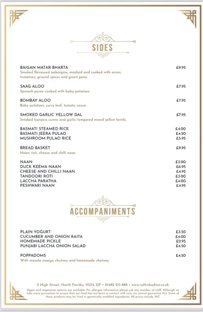 Menu_Ruthvika Spices & Kitchen - Fine Indian Dining_Holtby_image_1