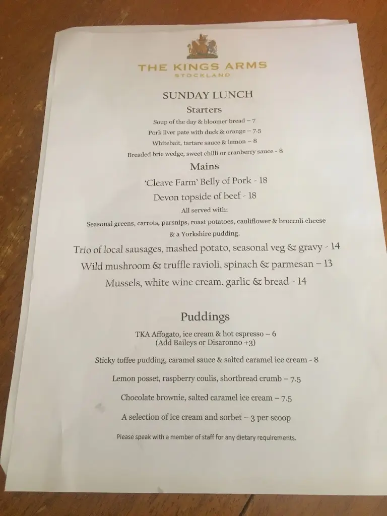 Menu_Kings Arms Inn, Stockland_Honiton_image_1