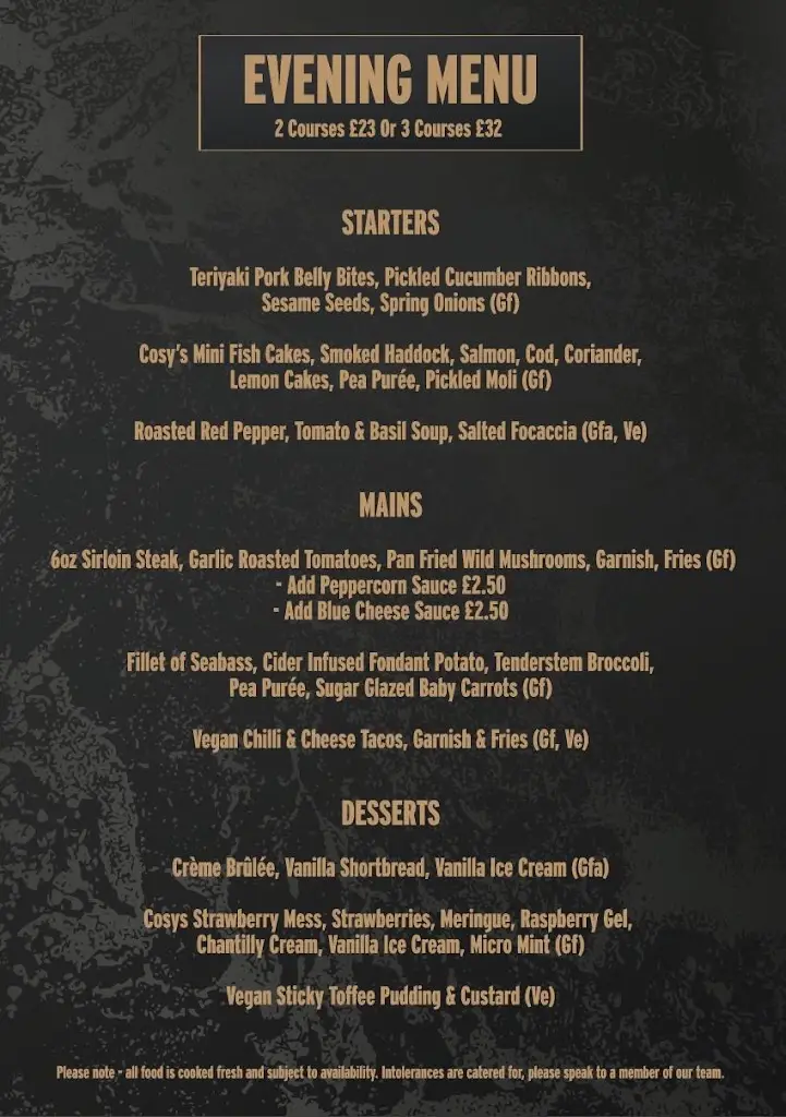 Menu_The Cosy Cafe & Bistro_Holt_image_1