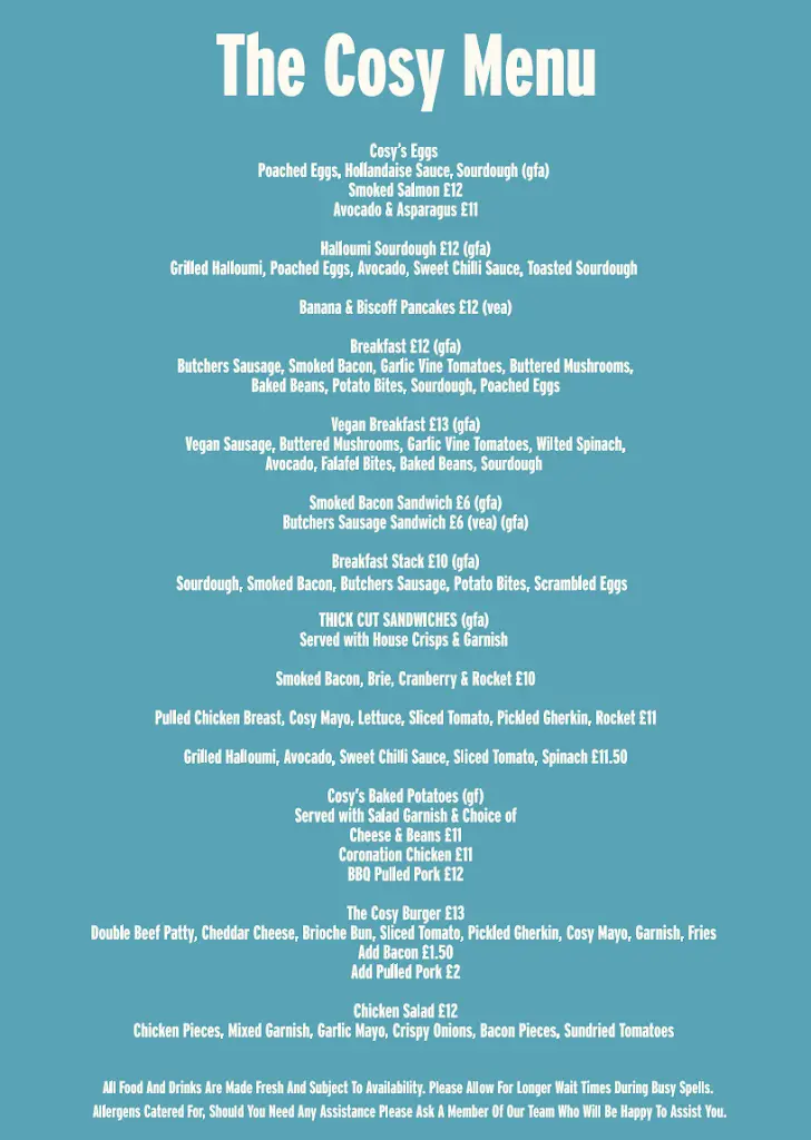 Menu_The Cosy Cafe & Bistro_Holt_image_2