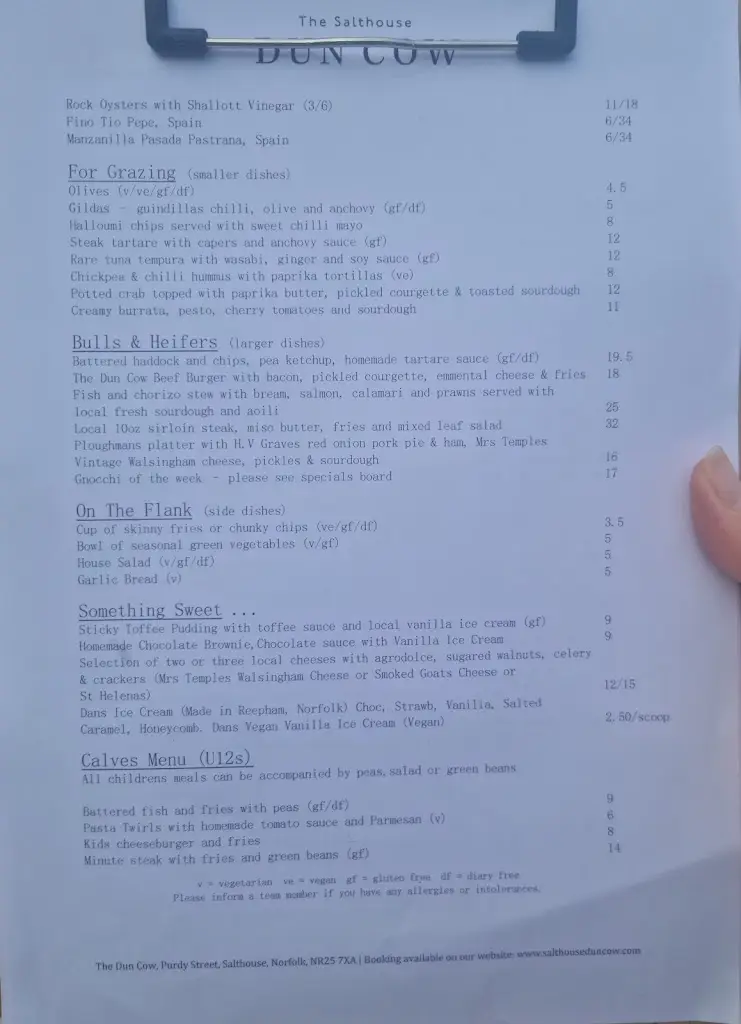 Menu_The Dun Cow_Holt_image_1