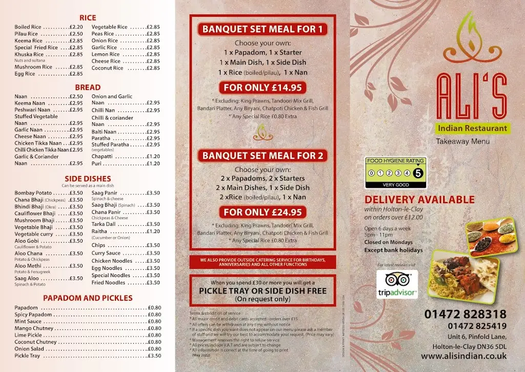 Menu_Ali's Indian Restaurant_Holton le Clay_image_1