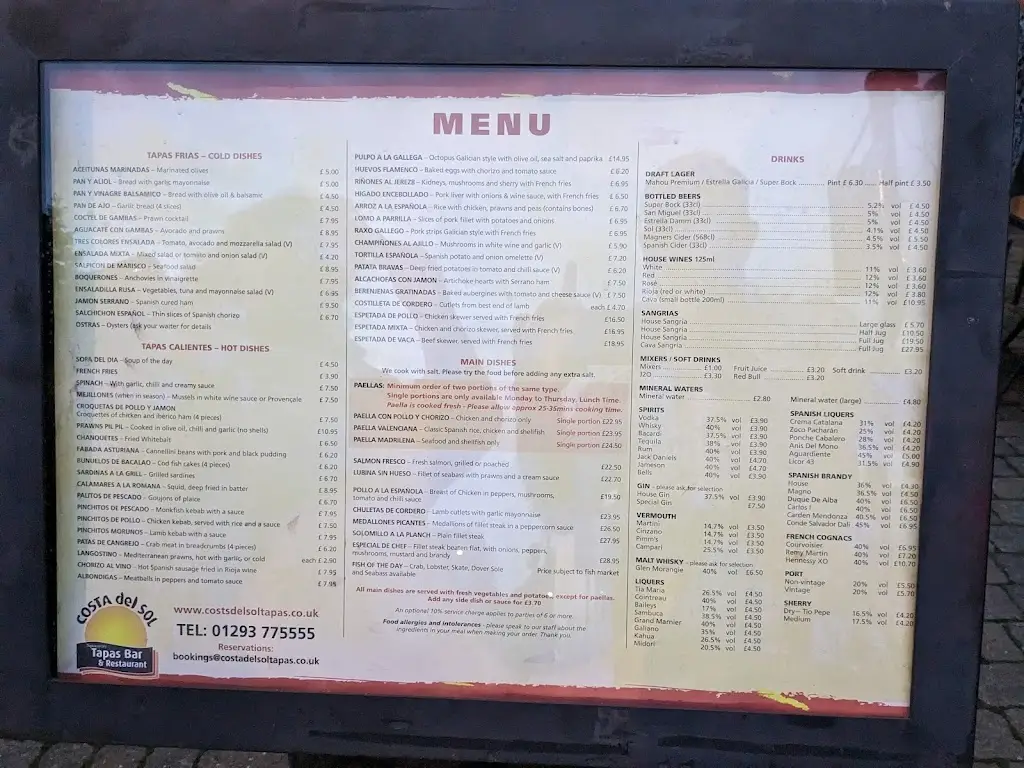 Menu_Costa del Sol Tapas Bar & Restaurant_Horley_image_1