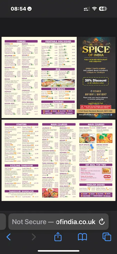 Menu_Spice Of India_Horsford_image_1