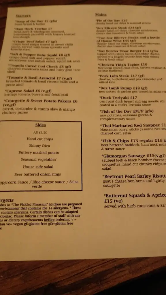 Menu_The Pickled Pheasant_Holmfirth_image_1