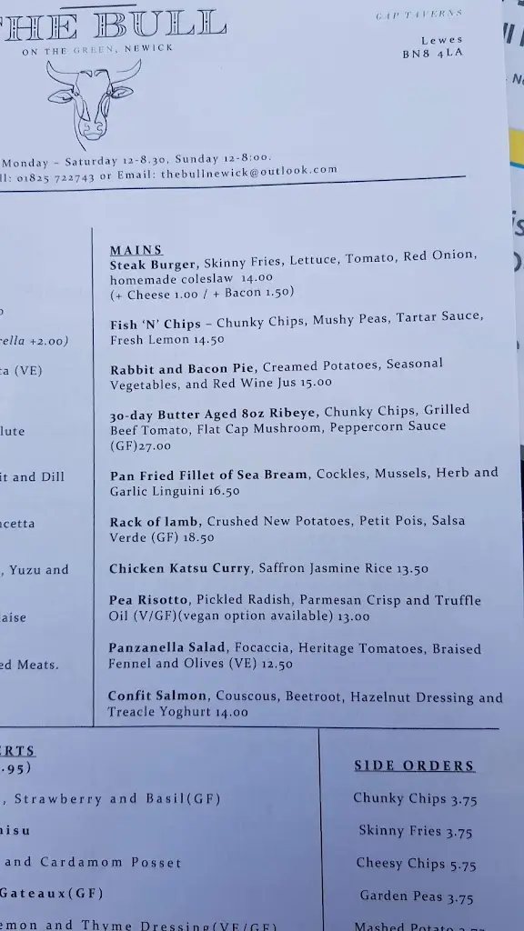 Menu_The Bull_Horsted Keynes_image_2