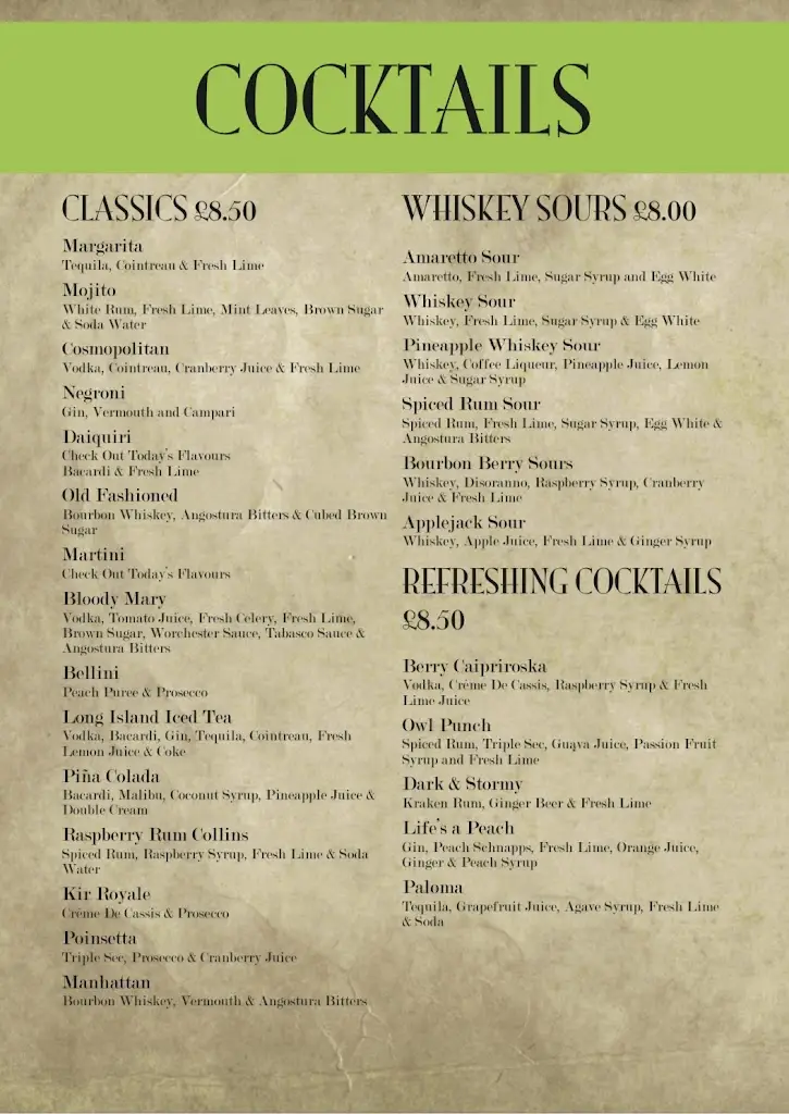 Menu_The Green Owl_Hornsea_image_2